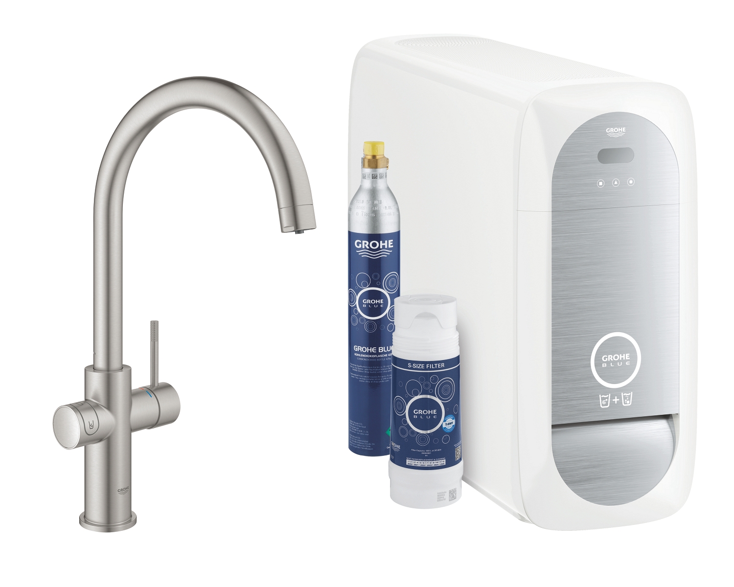 Смеситель для кухни GROHE Blue Home с системой фильтрации, охлаждения и газирования воды, суперсталь (31455DC1)