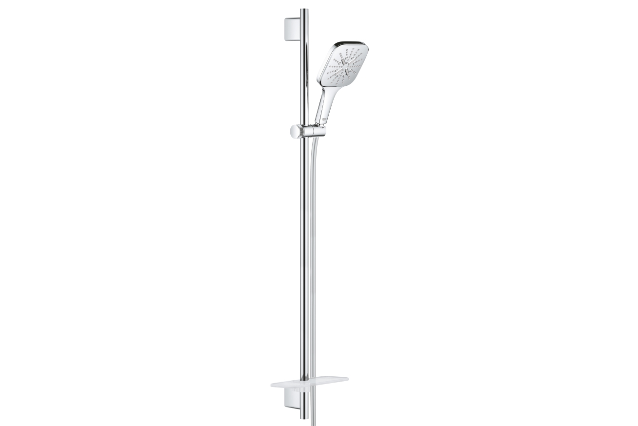 Душевой гарнитур GROHE Rainshower SmartActive 130 Cube с мыльницей, 3 режима струи, душевая штанга 900 мм, 12 л/мин, хром (26586000)
