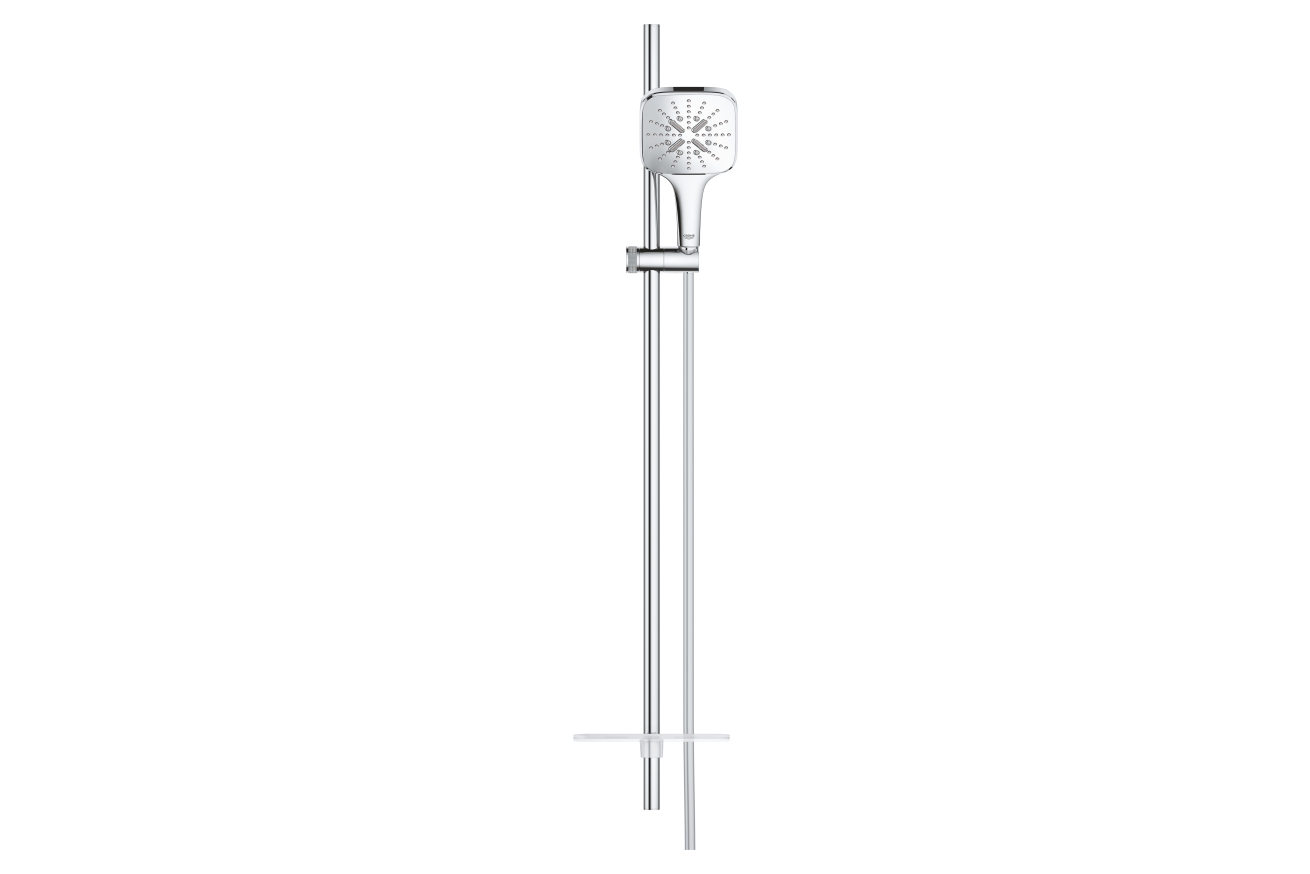 Душевой гарнитур GROHE Rainshower SmartActive 130 Cube с мыльницей, 3 режима струи, душевая штанга 900 мм, 12 л/мин, хром (26586000)