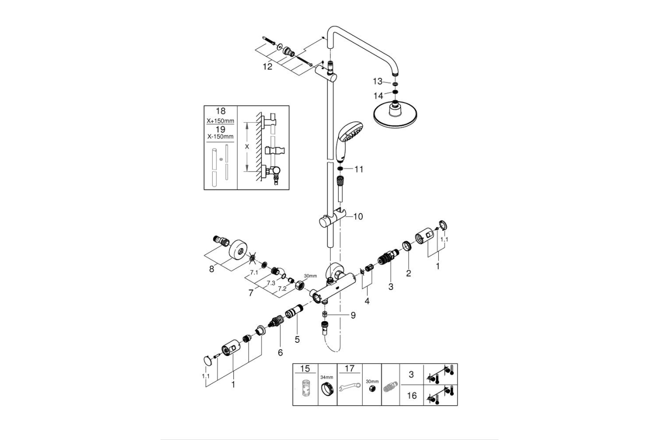 Душевая система GROHE Vitalio Start System 160 с термостатом для душа, хром (27960000)