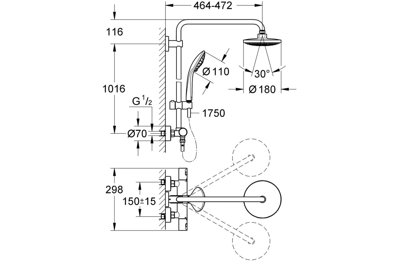 Душевая система GROHE Vitalio Joy System 180 с термостатом для душа, хром (27298001)