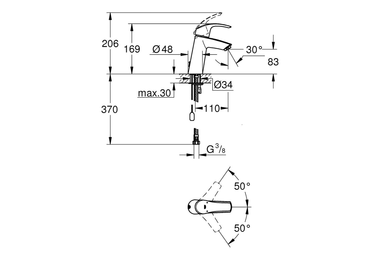 Смеситель для раковины GROHE Eurosmart, M-size, хром (23323001)