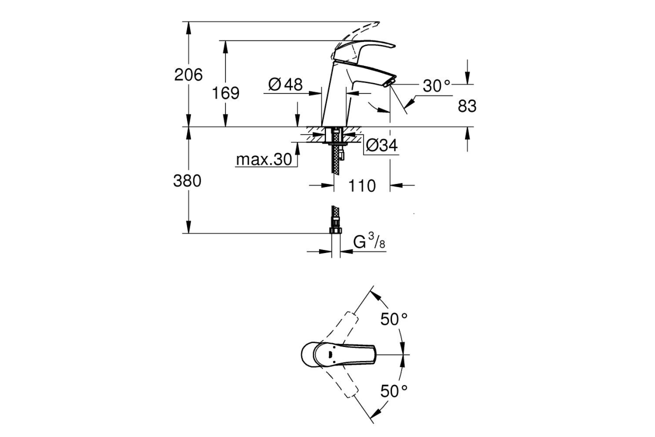 Смеситель для раковины GROHE Eurosmart, M-size, хром (23324001)