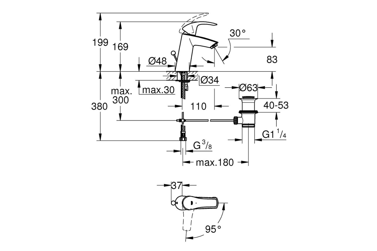 Смеситель для раковины GROHE Eurosmart, M-size, хром (2339310E)