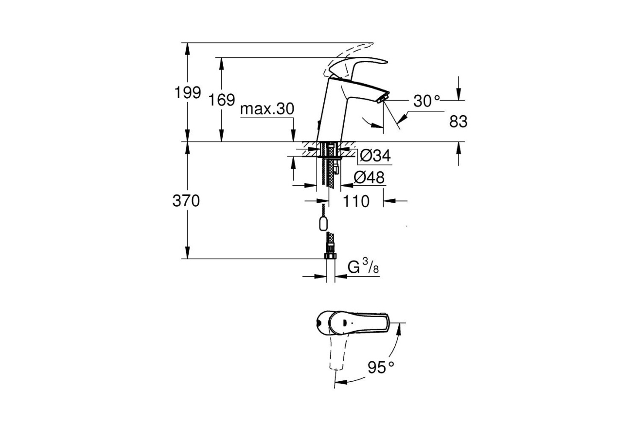 Смеситель для раковины GROHE Eurosmart, M-size, хром (2339410E)