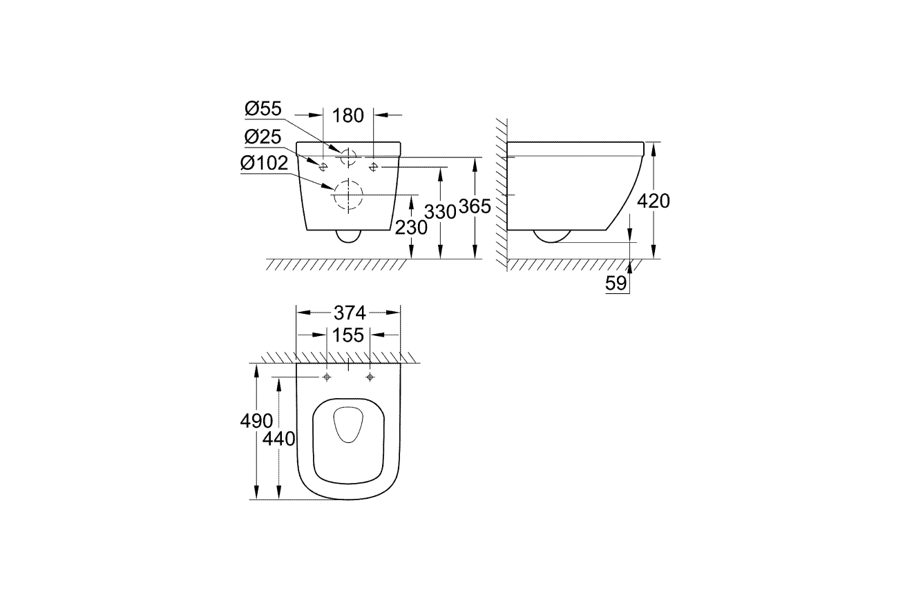 Унитаз подвесной компактный GROHE Euro Ceramic с сиденьем, альпин-белый (NW0354)