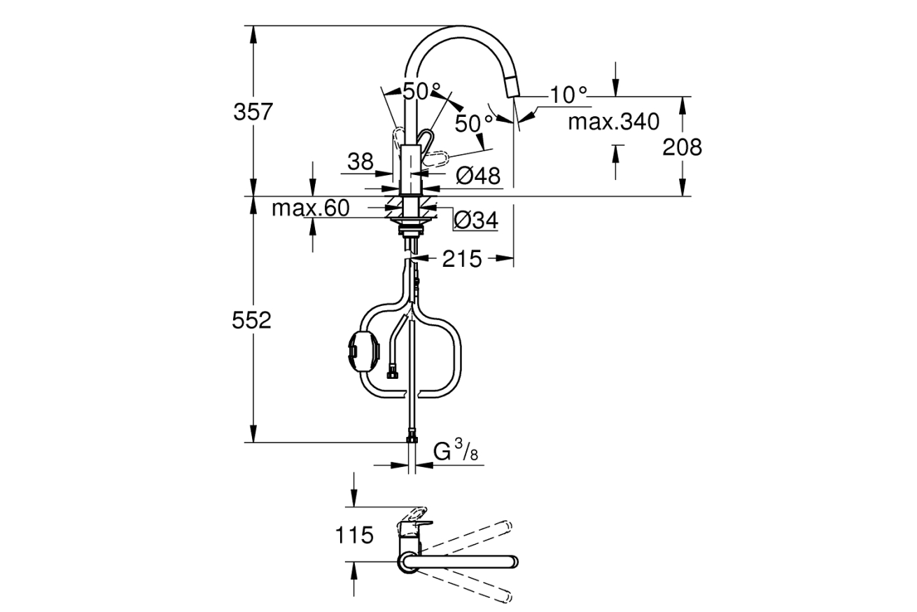 Смеситель для кухни GROHE BauFlow, хром (30549000)