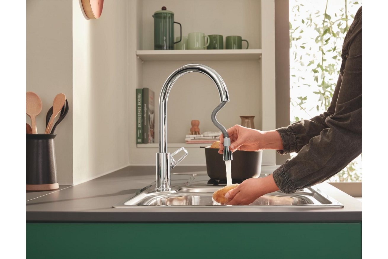 Смеситель для кухни GROHE BauLoop с вытяжным изливом, хром (30543000)