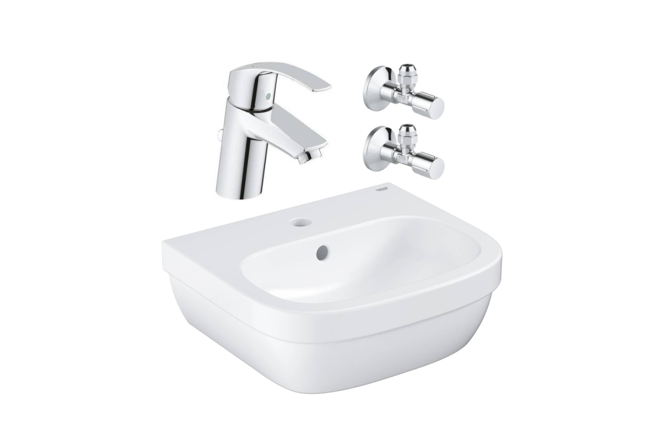 Набор для ванной комнаты: смеситель для раковины GROHE Eurosmart New и мини-раковина GROHE Euro Ceramic 45 см (NC0009)
