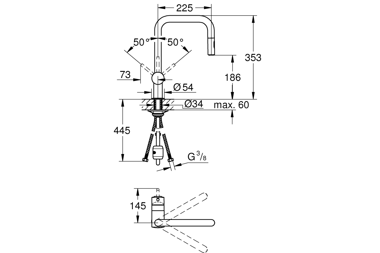 Смеситель для кухни GROHE Minta с вытяжным душем, хром (32322002)