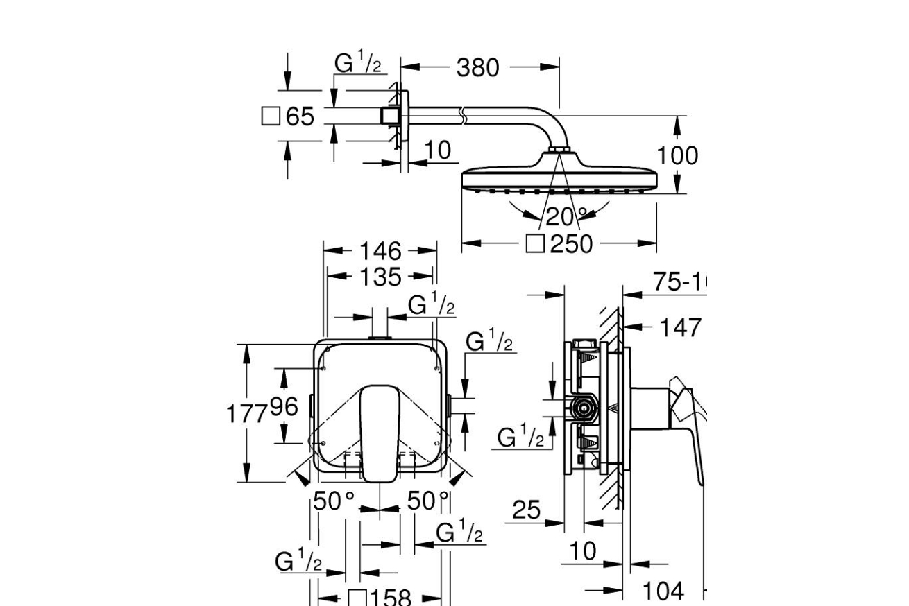 Душевая система GROHE Cubeo со смесителем для душа, черный матовый (1053342430)