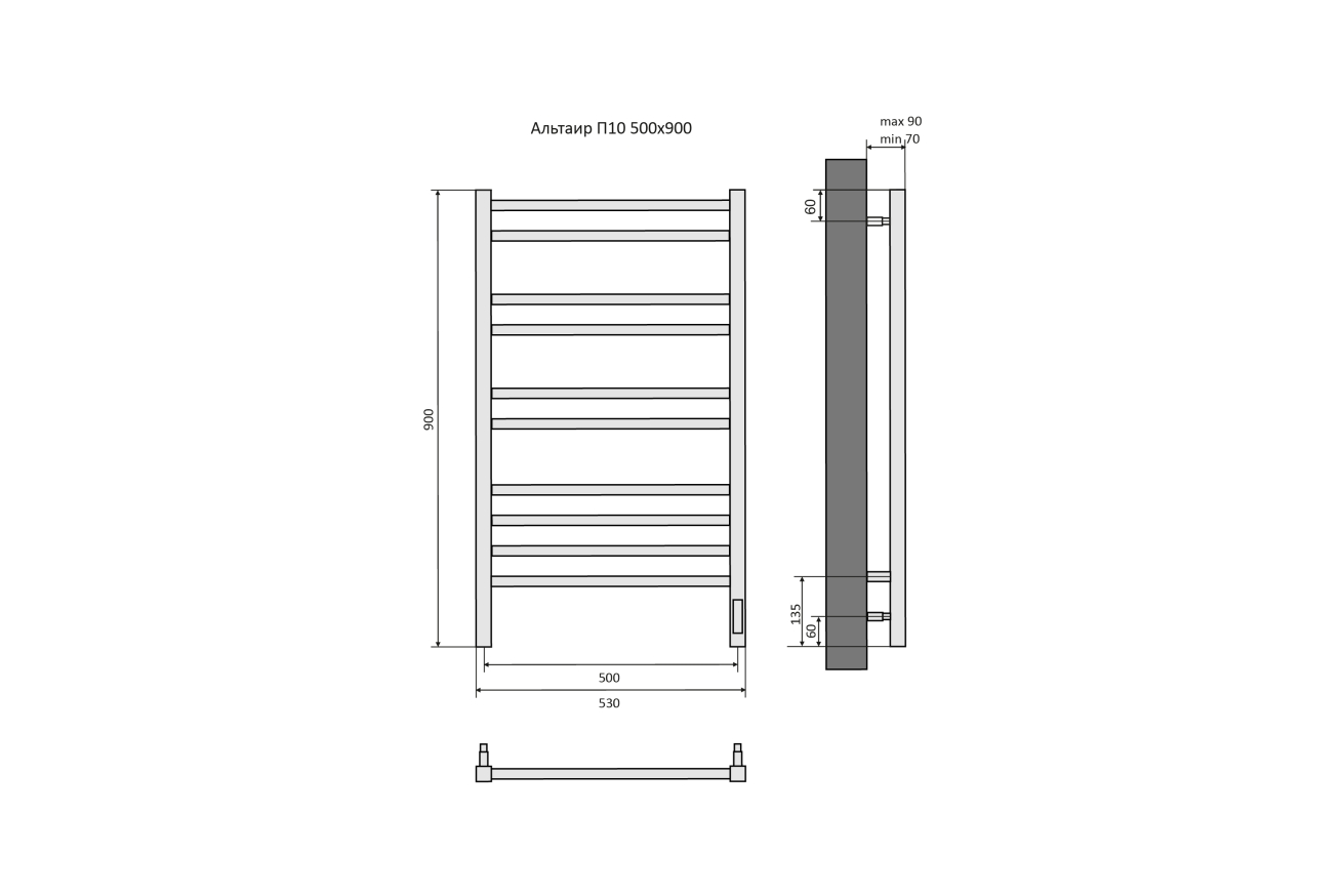 Полотенцесушитель электрический Aquatek Альтаир П10 500x900, хром AQ EL KP1090CH