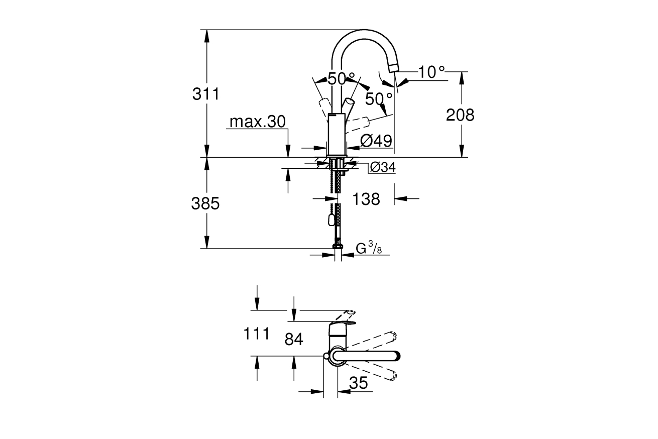 Смеситель для раковины GROHE Eurosmart, L-size, хром (23743002)