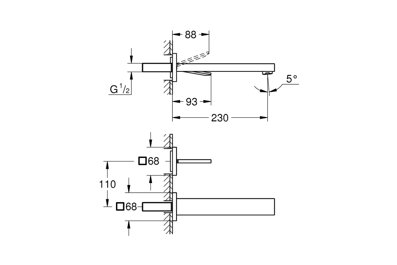 Внешняя часть смесителя для раковины GROHE Eurocube Joy на 2 отверстия, хром (19998000)