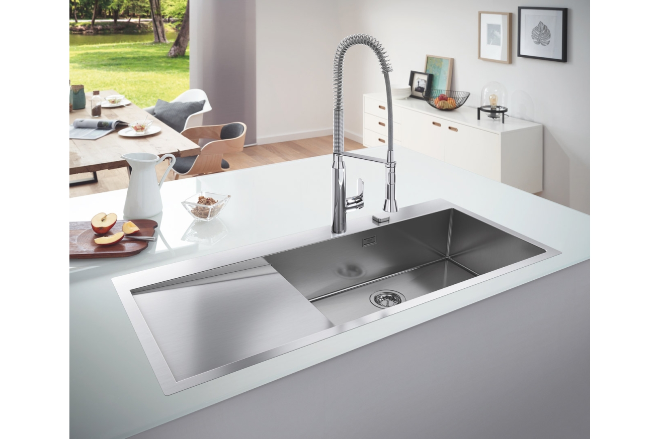 Мойка GROHE K1000 80-S 116/52 1.0 с корзинчатым вентилем, нержавеющая сталь (31582SD1)