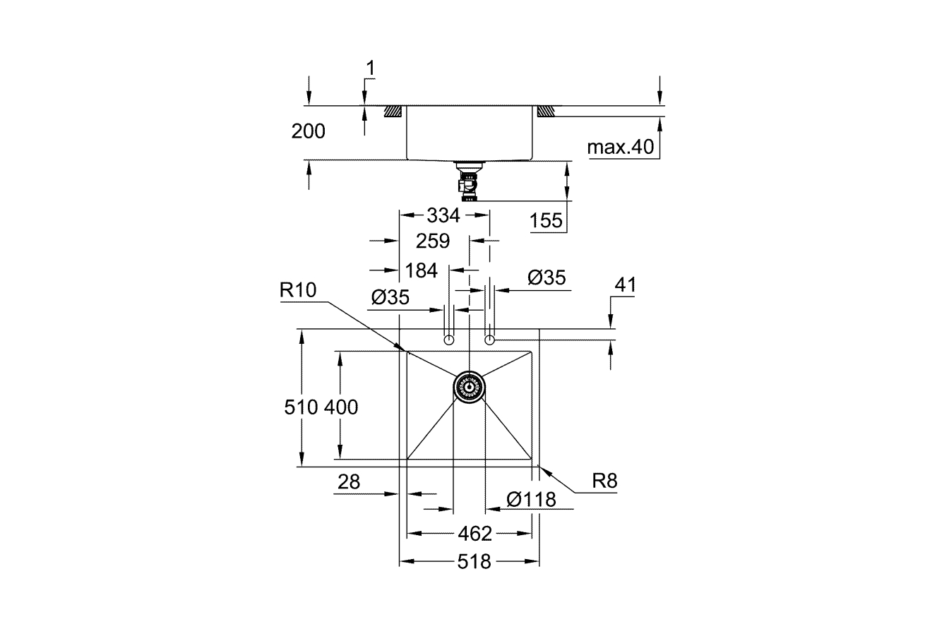 Мойка GROHE K800 60-S 51.8/51 1.0, нержавеющая сталь (31583SD1)