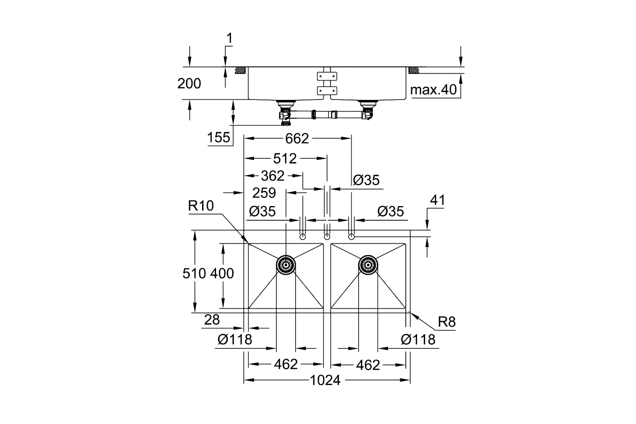 Мойка GROHE K800 с двумя чашами, нержавеющая сталь (31585SD1)