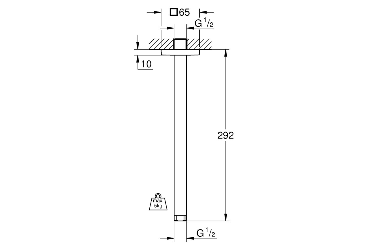 Душевой кронштейн потолочный GROHE Rainshower neutral 292 мм, с квадратной розеткой, хром (27484000)