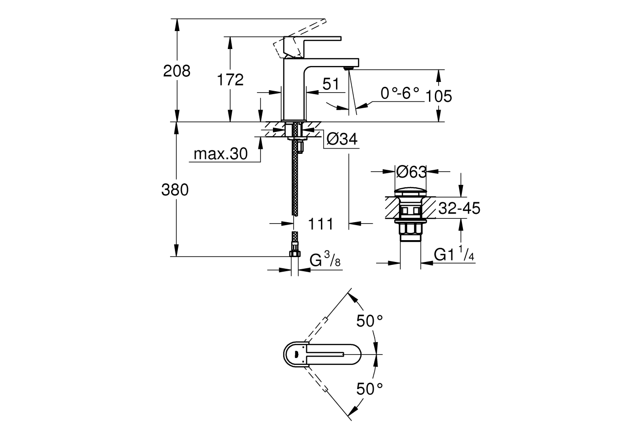 Смеситель для раковины GROHE Plus, S-size, хром (33163003/U) (царапины на корпусе)