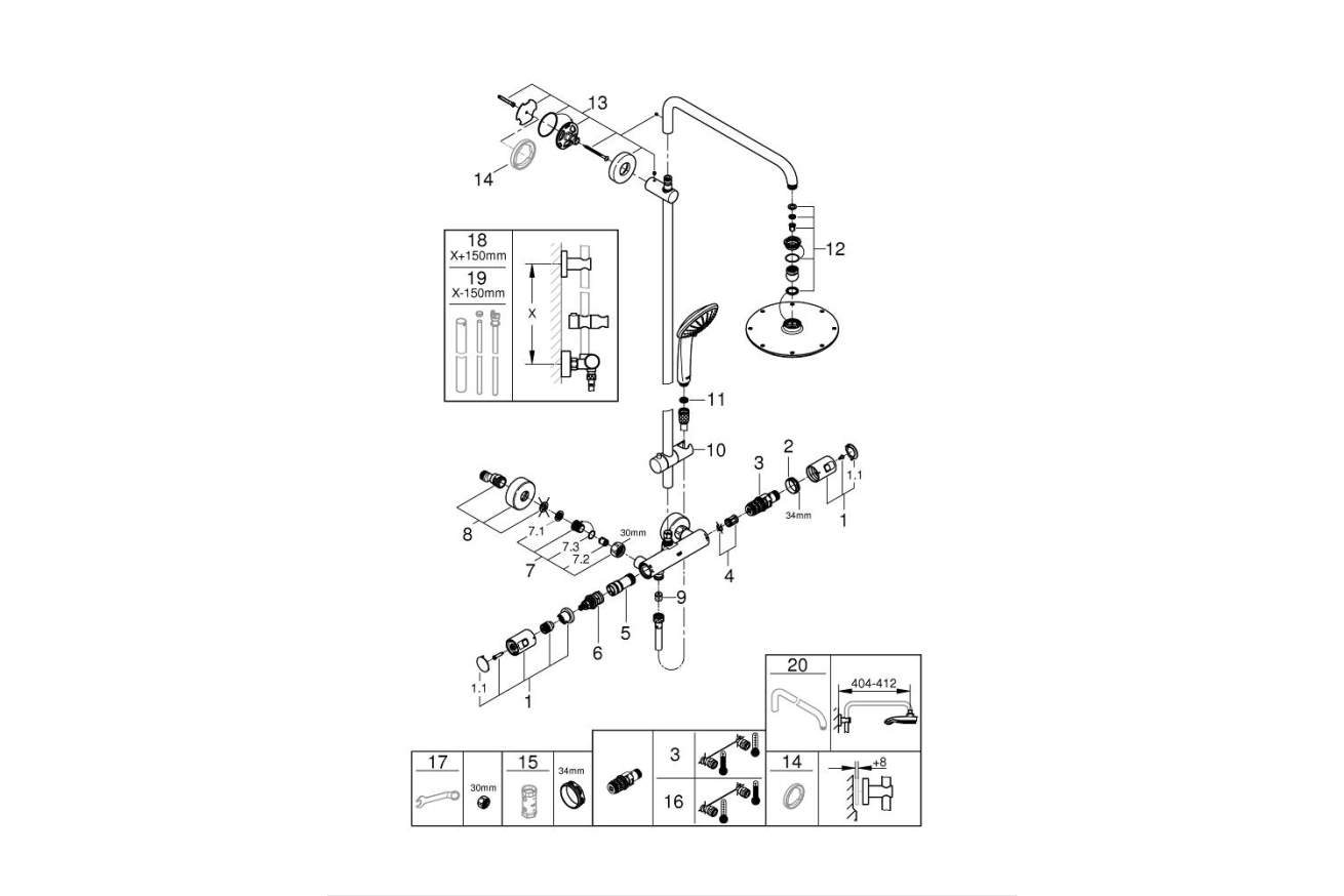 Душевая система GROHE Vitalio Joy System 210 с термостатом для душа, хром (27965000)