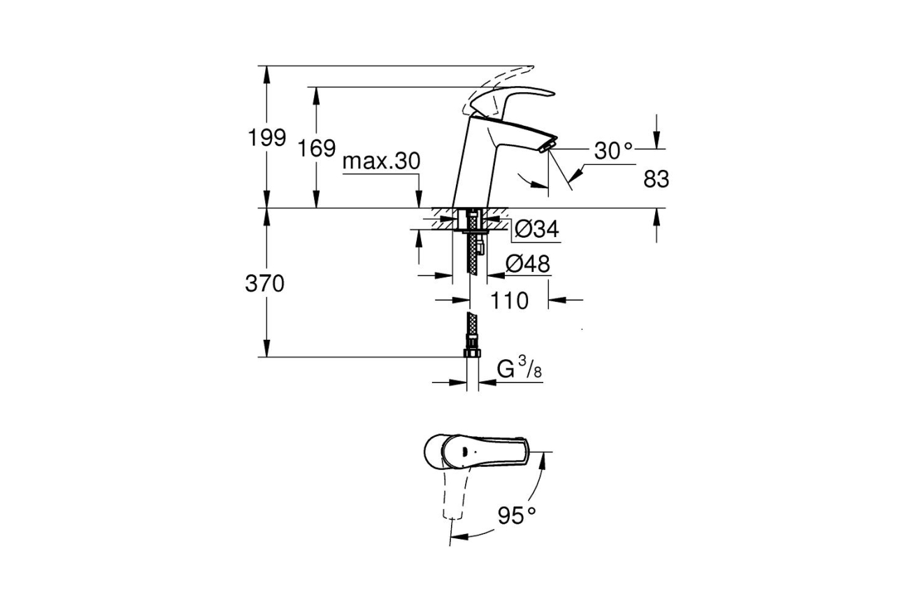 Смеситель для раковины GROHE Eurosmart, M-size, хром (2339510E)