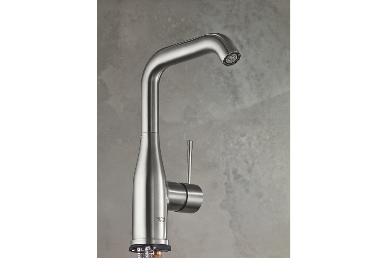 Смеситель для раковины GROHE Essence с донным клапаном, L-size, суперсталь (24174DC1)