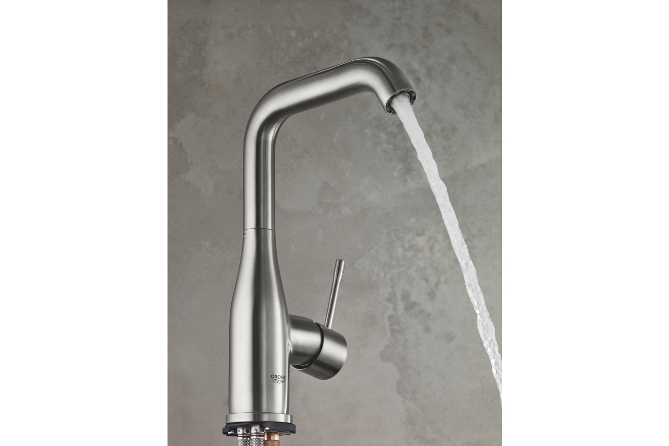 Смеситель для раковины GROHE Essence с донным клапаном, L-size, суперсталь (24174DC1)
