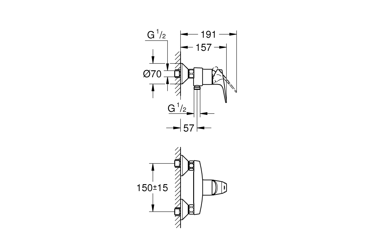 Смеситель для душа GROHE BauFlow, хром (23755000)
