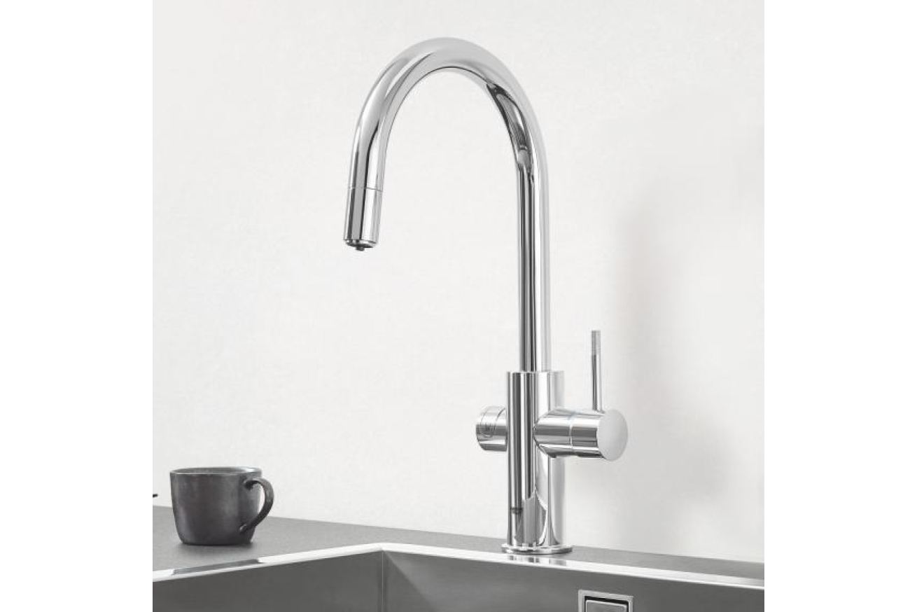 Смеситель для кухни GROHE Blue Professional с вытяжным изливом, функцией фильтрации, системой охлаждения и газирования воды, Wi-Fi, хром (313