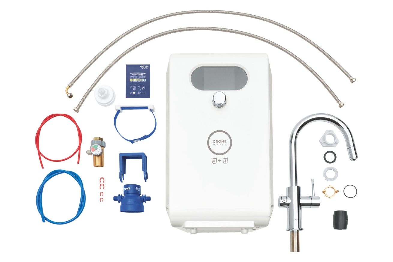 Смеситель для кухни GROHE Blue Professional с вытяжным изливом, функцией фильтрации, системой охлаждения и газирования воды, Wi-Fi, хром (313