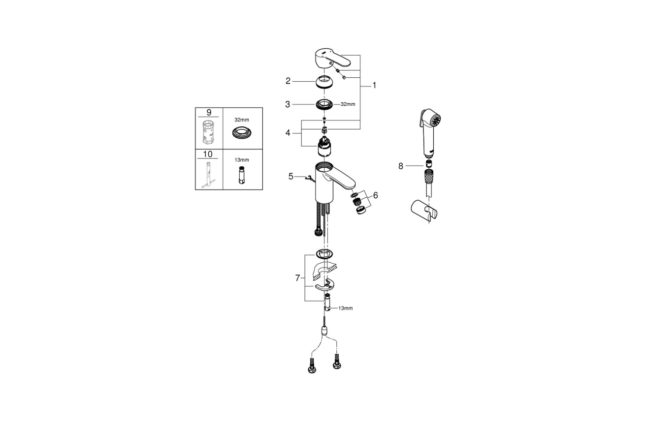 Смеситель для раковины GROHE Eurostyle Cosmopolitan с гигиеническим душем, S-size, хром (23953003)