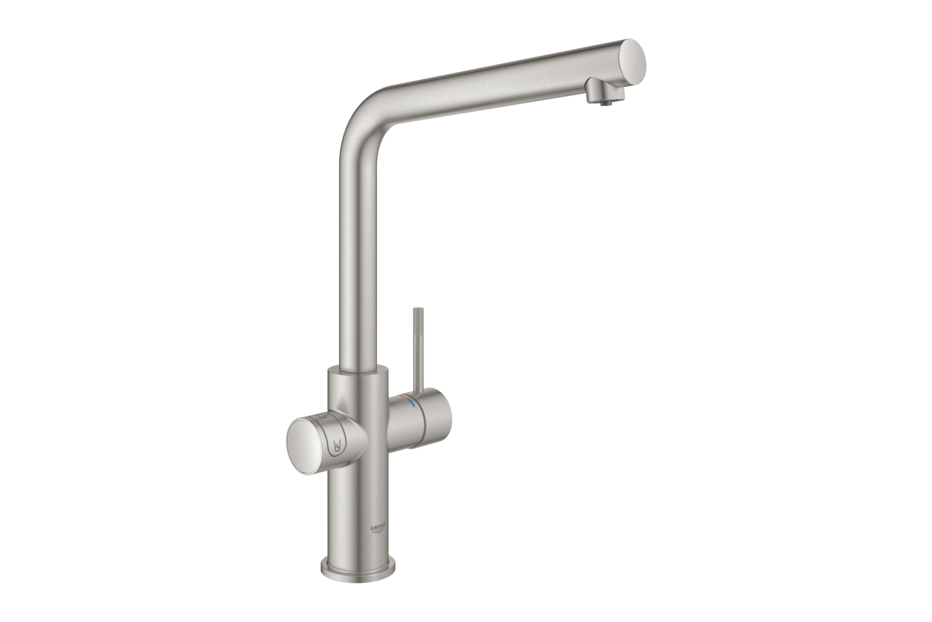 Смеситель для кухни GROHE Blue Home с системой фильтрации, охлаждения и газирования воды, Wi-Fi, суперсталь (31454DC1)