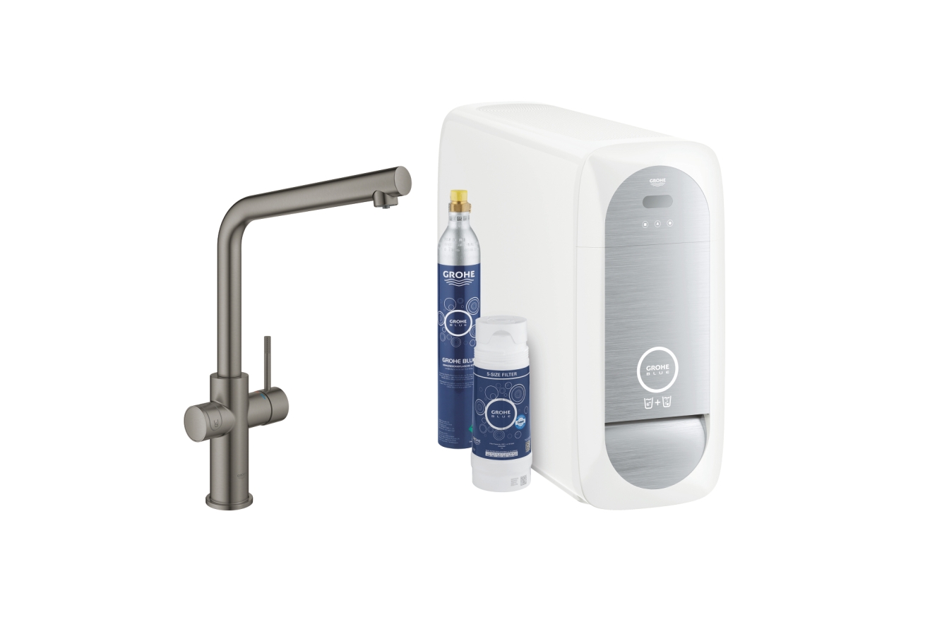 Смеситель для кухни GROHE Blue Home с системой фильтрации, охлаждения и газирования воды, Wi-Fi, темный графит матовый (31454AL1)