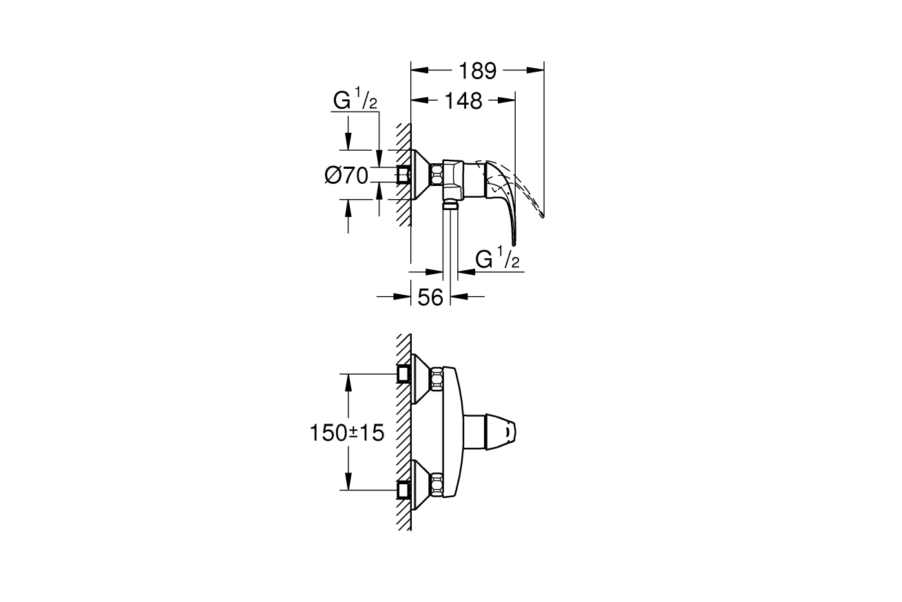 Смеситель для душа GROHE BauCurve, хром (23631000)