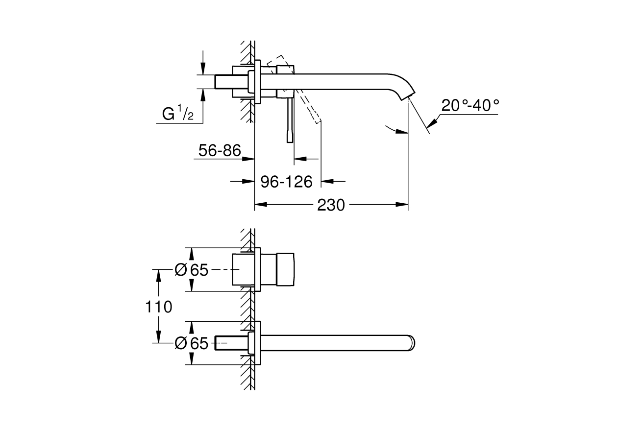 Внешняя часть смесителя для раковины GROHE Essence на 2 отверстия, L-Size, хром (19967001)