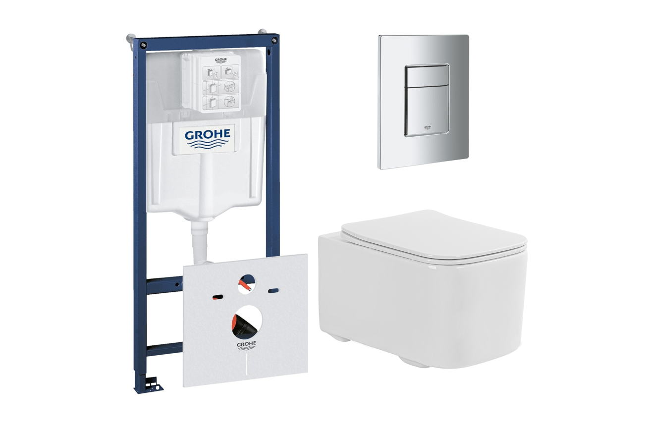 Комплект инсталляции GROHE Rapid SL 38775001 с унитазом Aquatek КВАДРО AQ1515T-00 и сиденьем с микролифтом (NW0341)