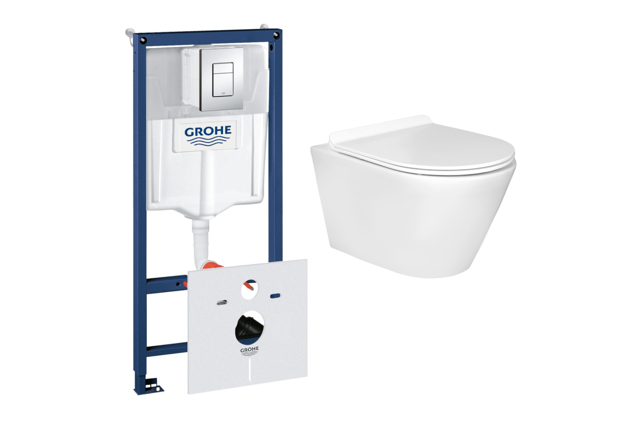 Комплект инсталляции GROHE 38775001 с унитазом Aquatek АЛЬФА и сиденьем с микролифтом (NW0188)