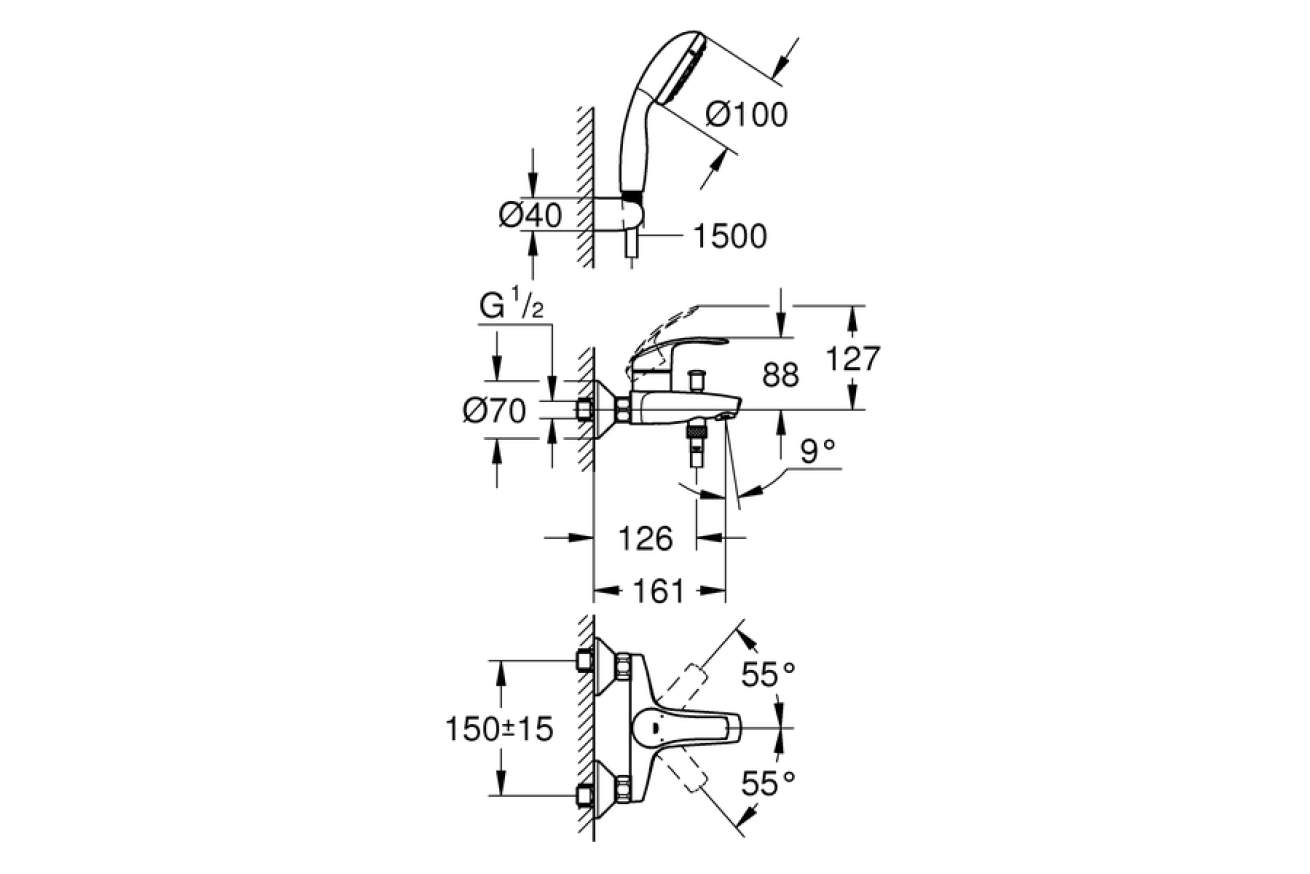 Смеситель для ванны GROHE Eurosmart, хром (3330220A)