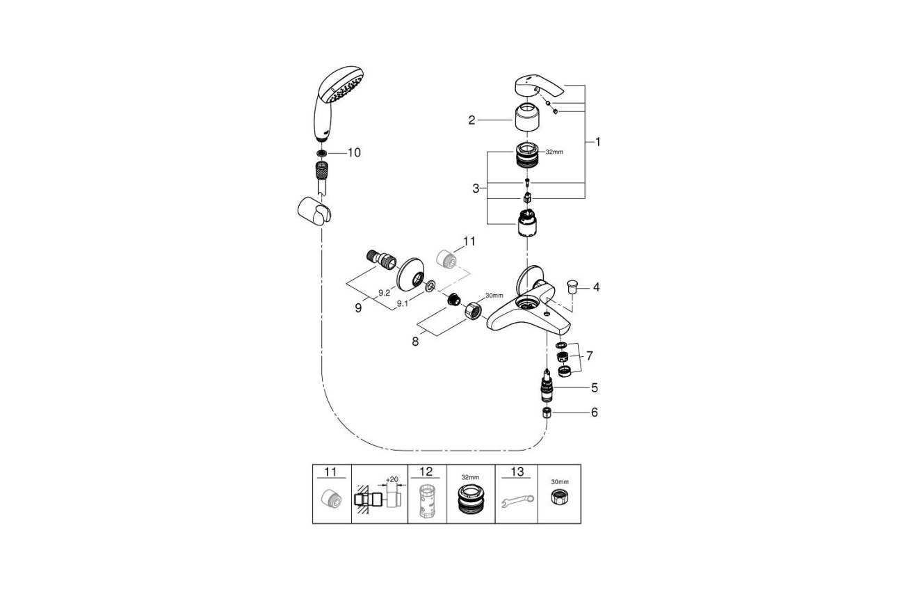 Смеситель для ванны GROHE Eurosmart, хром (3330220A)