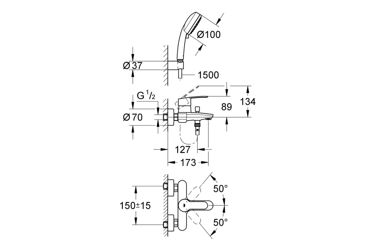 Смеситель для ванны GROHE Eurostyle Cosmopolitan с душевым гарнитуром, хром (3359220A)