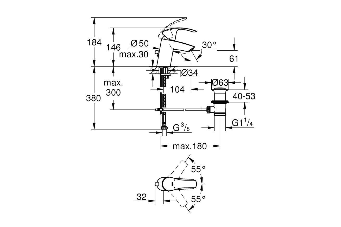 Смеситель для раковины GROHE Eurosmart, S-size, хром (23788002)