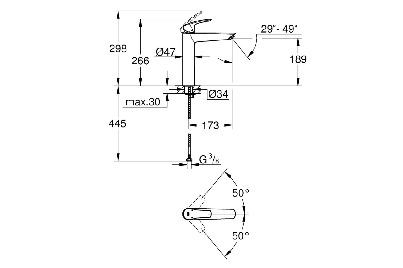 Смеситель для раковины GROHE Eurosmart, XL-size, черный (239712433)