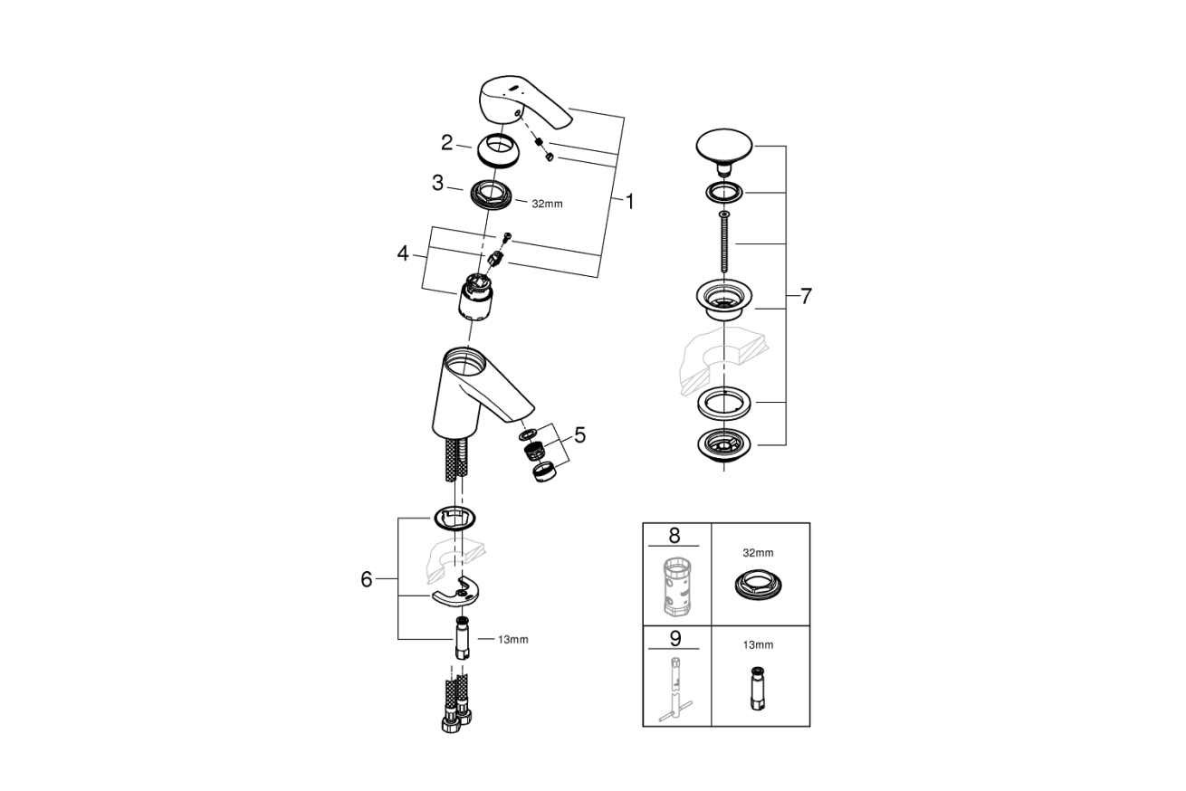 Смеситель для раковины GROHE Eurosmart, S-size, хром (23924002)
