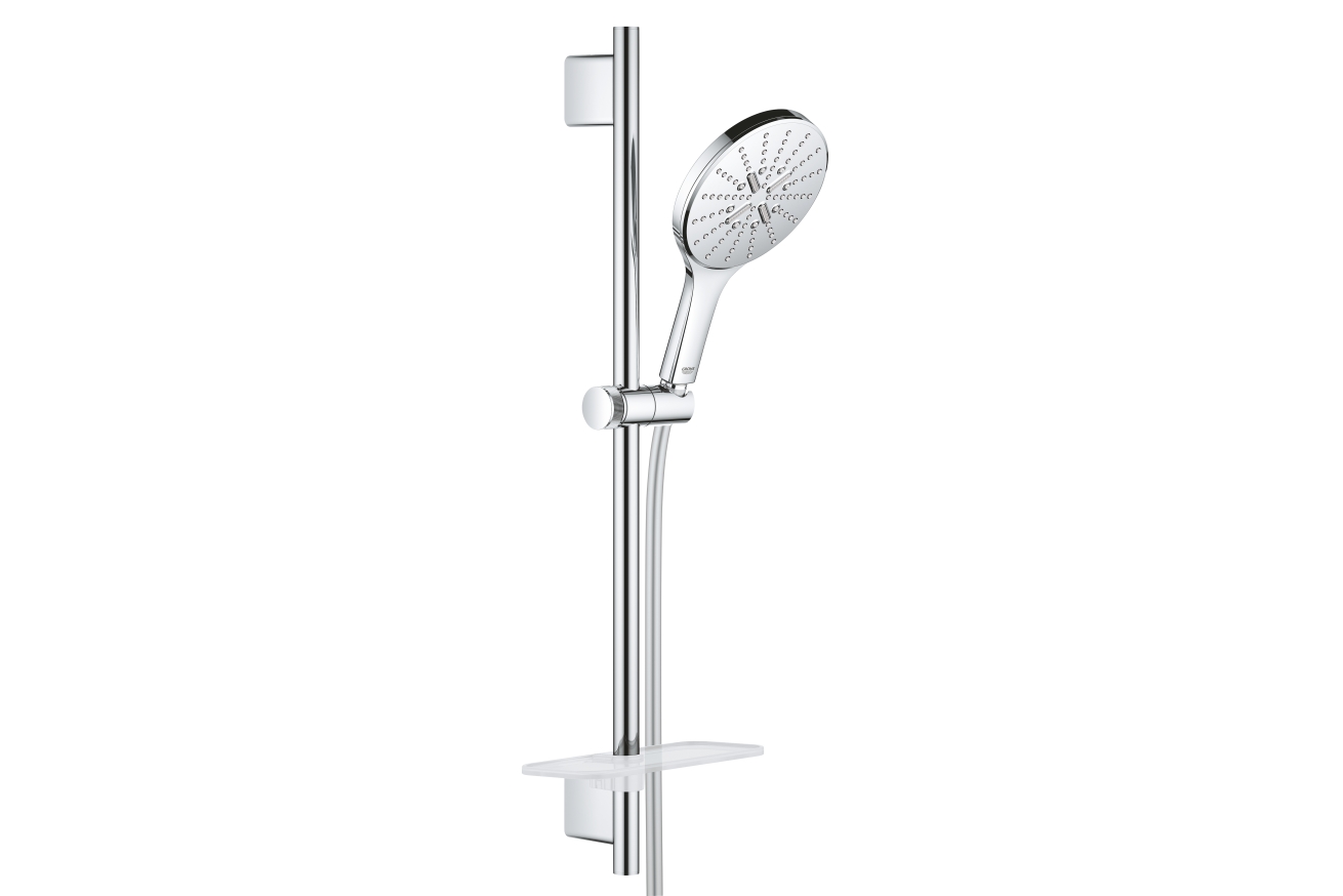 Душевой гарнитур GROHE Rainshower SmartActive 150 с мыльницей, 3 режима струи, душевая штанга 600 мм, 9,5 л/мин, хром (26592000)