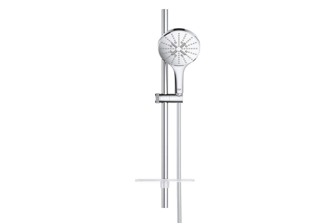Душевой гарнитур GROHE Rainshower SmartActive 150 с мыльницей, 3 режима струи, душевая штанга 600 мм, 9,5 л/мин, хром (26592000)
