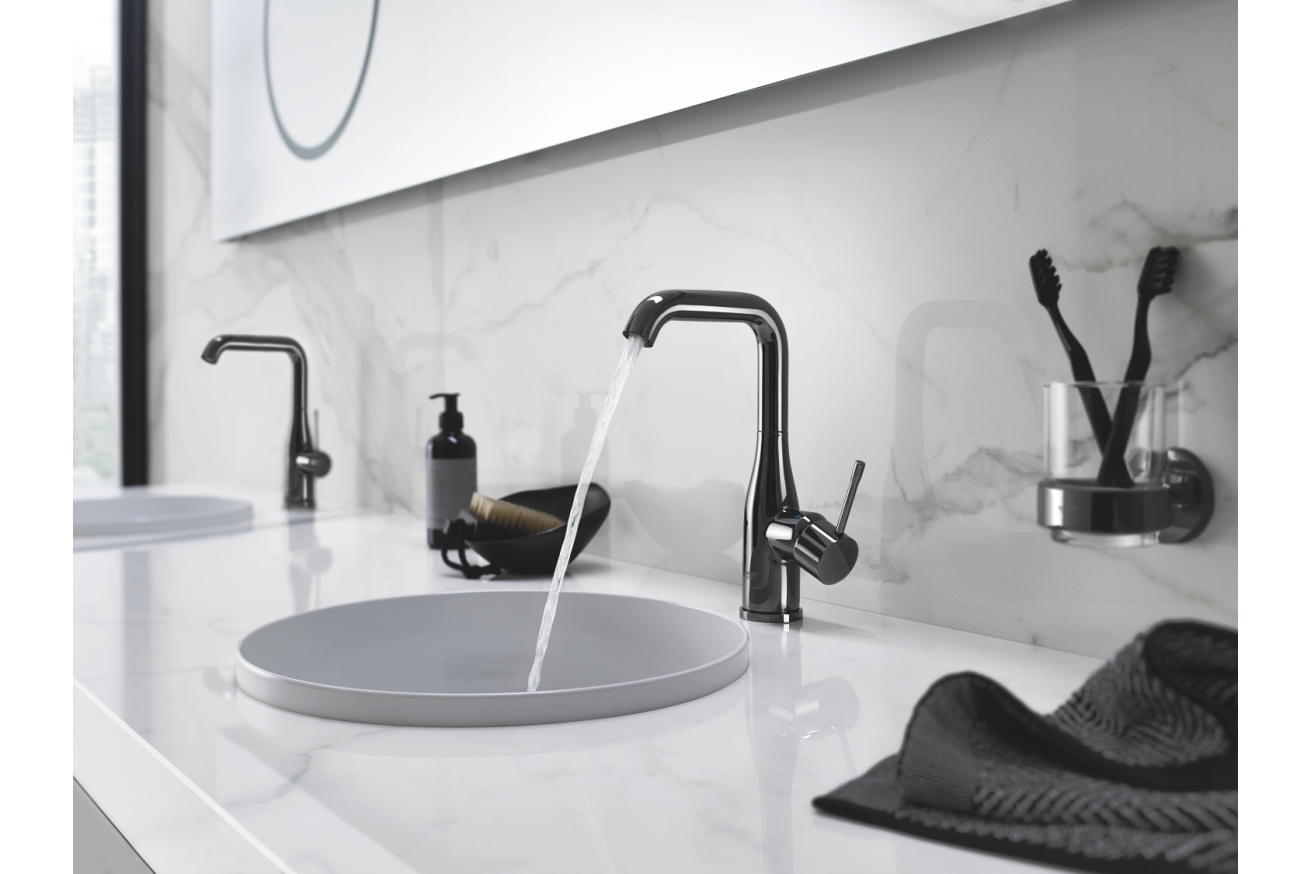 Смеситель для раковины GROHE Essence с донным клапаном, L-size, темный графит глянцевый (24174A01)