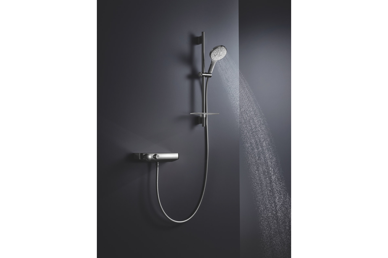 Душевой гарнитур GROHE RainShower SmartActive 130 с мыльницей, 3 режима струи, душевая штанга 600 мм, 12 л/мин, хром (26546000)