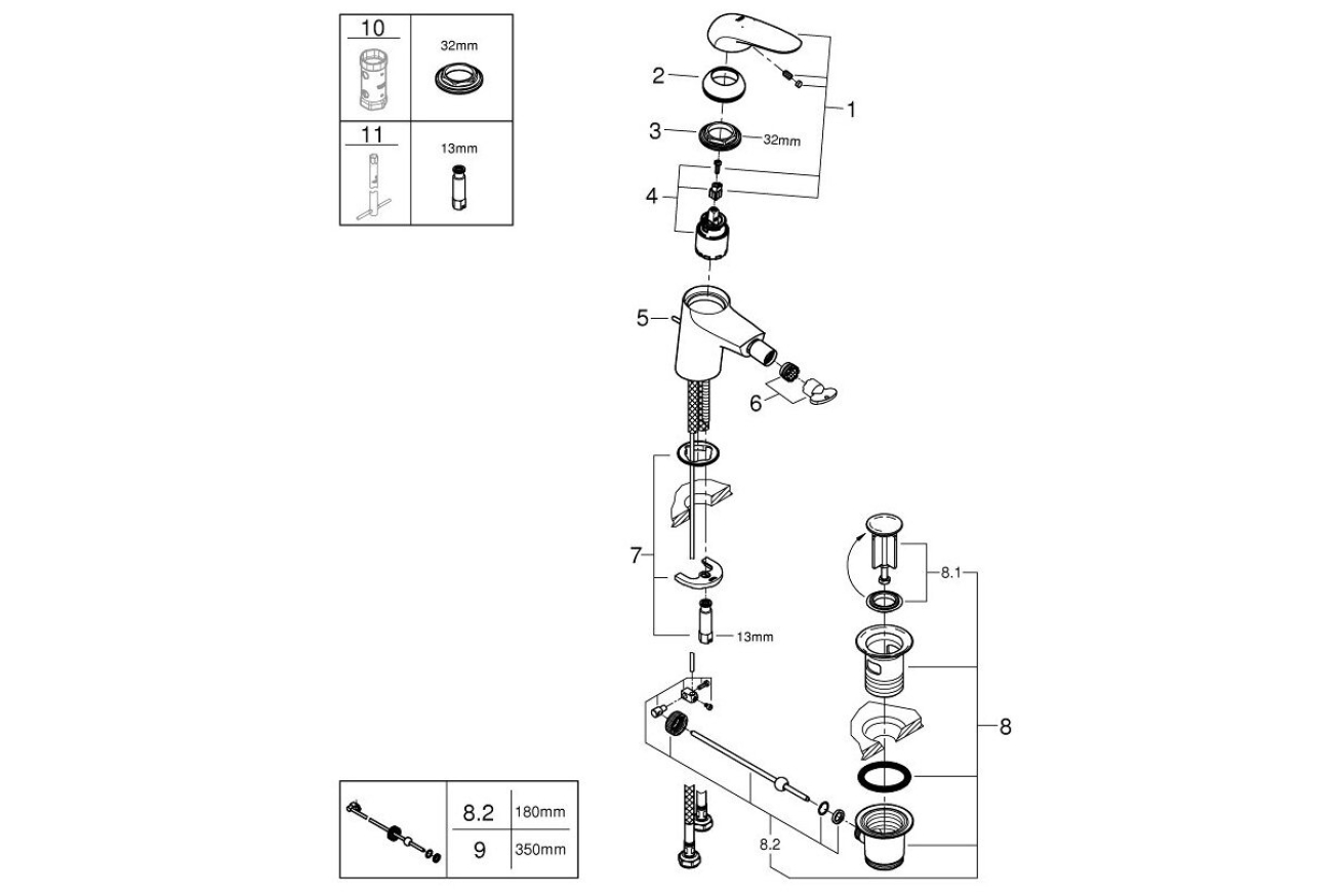 Смеситель для биде GROHE Eurostyle с донным клапаном, S-size, хром (23720003)