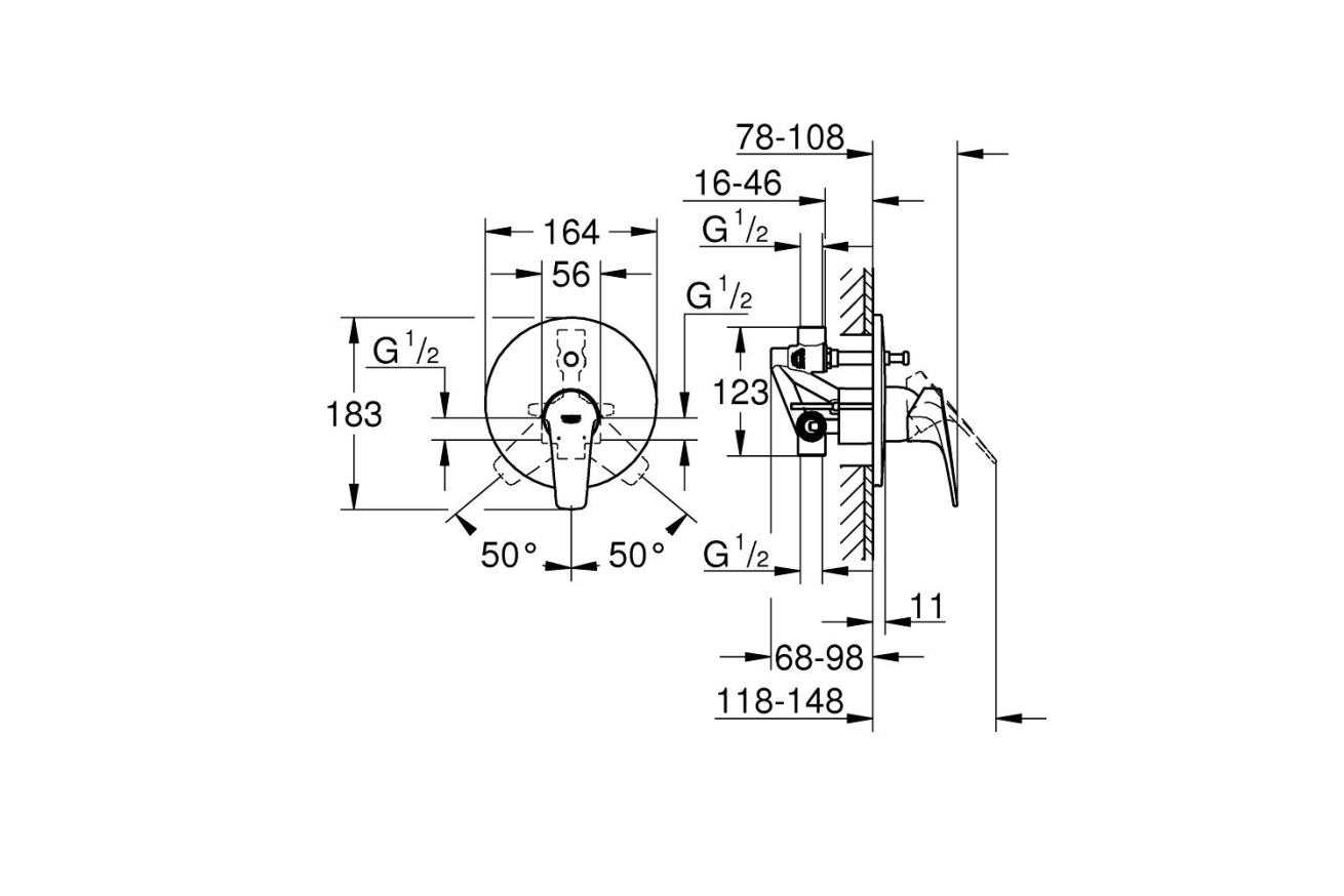 Смеситель для ванны GROHE BauFlow в комплекте с монтажной , хром (29113000)