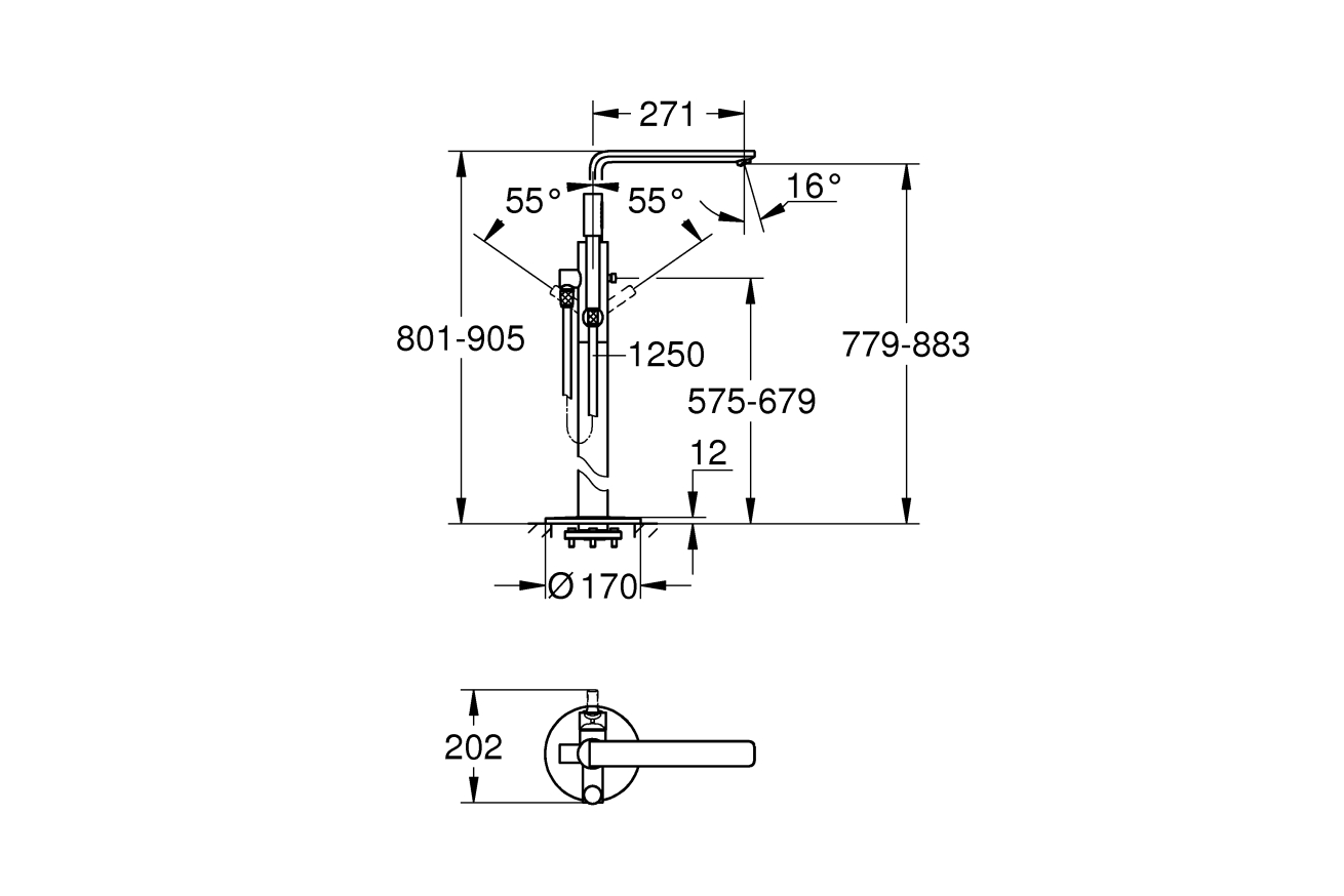 Внешняя часть смесителя для ванны GROHE Lineare напольного монтажа, хром (23792001)